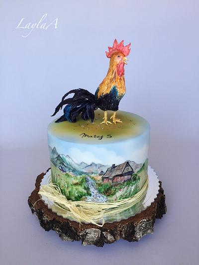 Spring nature and cock bird  - Cake by Layla A