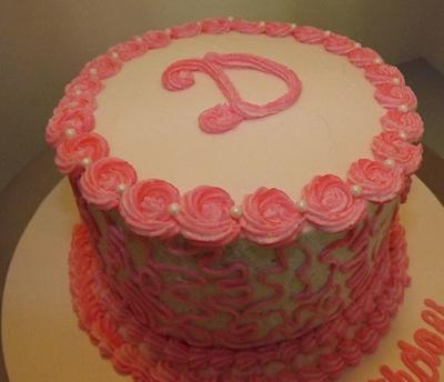 Initial cake with cornelli lace and rosette swirls - Cake by RockinLayers