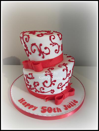 2 tier wonky red and white  - Cake by kathryn lovick