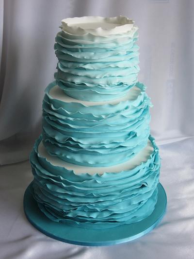 Teal Ombre ruffled Wedding - Cake by Sugarart Cakes