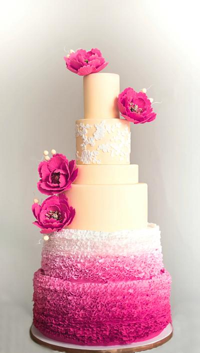 White Peach & Magenta Ruffled Sorbet - Cake by Enticing Cakes Inc.