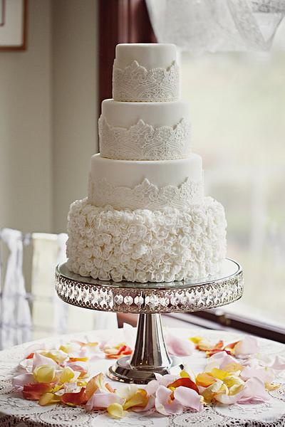 Ribbon Roses and Lace - Cake by Melissa Goulet