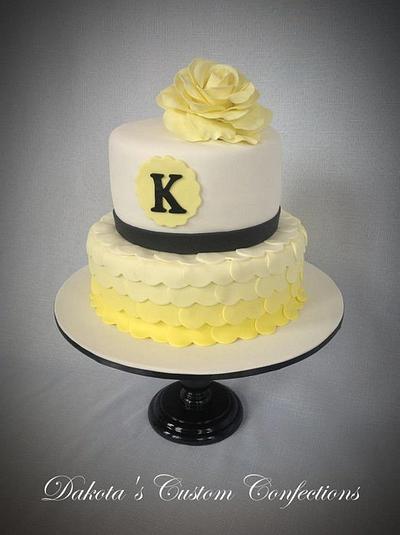 Yellow Ombre Heart Cake with Fondant Rose - Cake by Dakota's Custom Confections