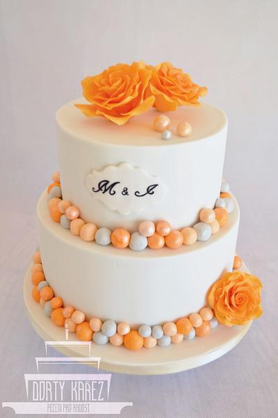 Wedding cake in white/orange/grey with roses - Cake by Lenka Budinova - Dorty Karez