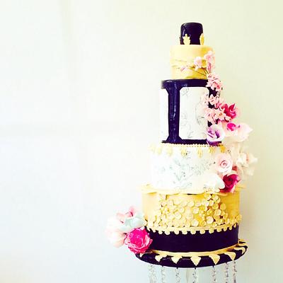 Hand painted Black and Gold floral wedding cake. - Cake by Swt Creation