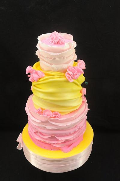 Pink Ombre Ruffles and Lemon Yellow Swags - Cake by Sugarpixy