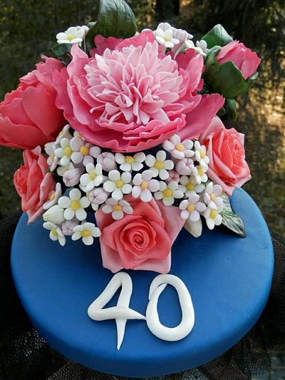 Gum Paste Peony, Rose and Blossom - Cake by LaDolceVit