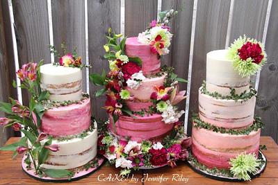 Naked Cake Trio with matching cupcakes!!!!  - Cake by Cake! By Jennifer Riley 