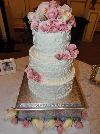 Feminity pink and white buttercream wedding cake - Cake by Nancys Fancys Cakes & Catering (Nancy Goolsby)