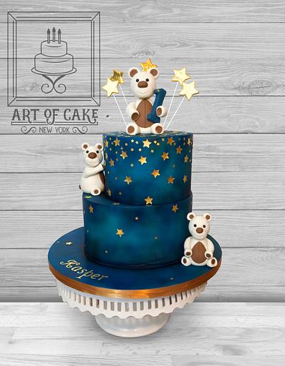 Midnight Stars Teddy Bears Boy 1st Birthday Cake - Cake by Akademia Tortu - Magda Kubiś