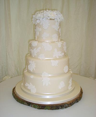 Cream Lace Wedding Cake - Cake by Rebecca's Tastebuds