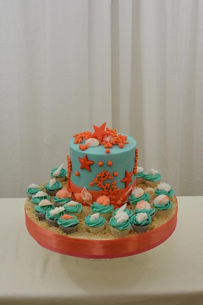 Tiffany Blue and Coral - Cake by Sugarpixy