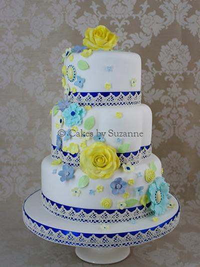 Flower and Brooch Cascade Wedding Cake - Cake by suzanne