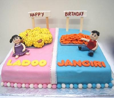 Ladoo jangiri cake for twins - Cake by Sushma Rajan- Cake Affairs