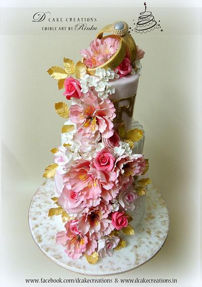 Pink, White & Gold Engagement Cake - Cake by D Cake Creations®