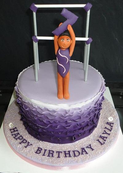 Gymnastics Birthday cake with ombre purple ruffles - Cake by Krumblies Wedding Cakes