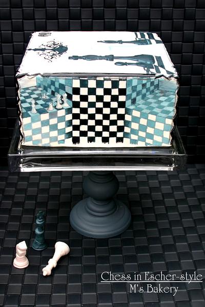 Handpainted Chess in M.C.Escher-style  - Cake by M's Bakery
