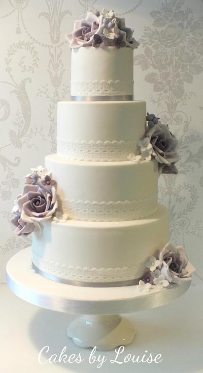 Lilac Rose and Lace Wedding Cake - Cake by Louise Jackson Cake Design
