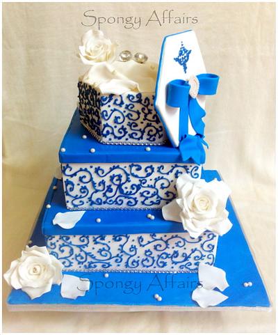 White and Blue Engagement Cake - Cake by Meenakshi S