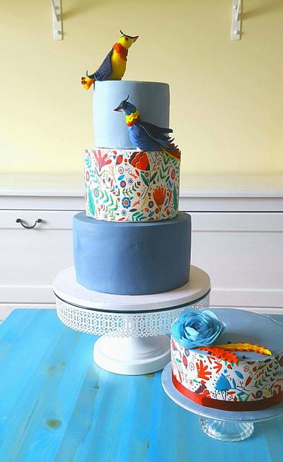 Dusty blue folk wedding cakes - Cake by Anastasia Krylova