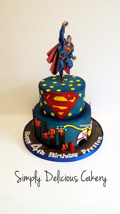 Superman/fire truck  - Cake by Simply Delicious Cakery