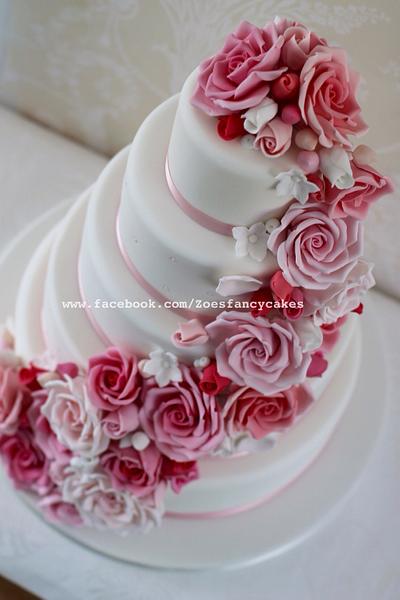 Pink rose wedding cake  - Cake by Zoe's Fancy Cakes