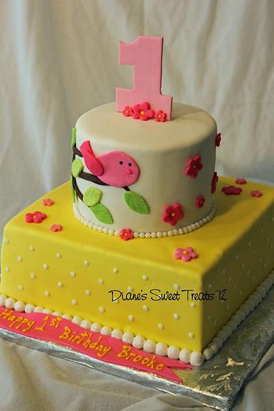 first birthday cake - pink bird - Cake by Diane Burke