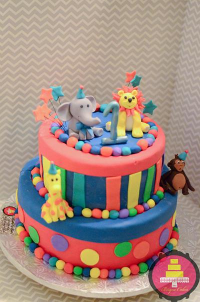 Jungle Animals meets circus colors - Cake by Radhika Bhasin