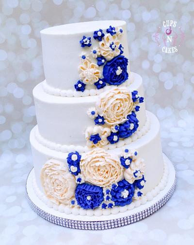 Royal Blue & White Wedding - Cake by Cups-N-Cakes 