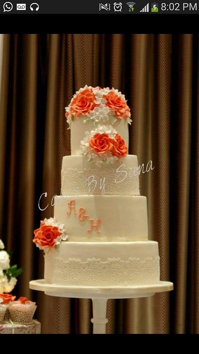 Peach and white Wedding cake - Cake by Sana