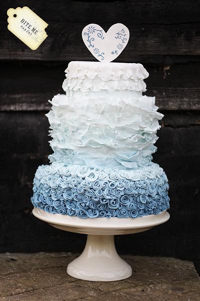 Blue Ombre Ruffled Wedding Cake - Cake by Samantha Pilling