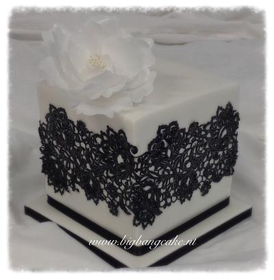 Cake with Lace, sharp edges and a waffer flower!  - Cake by KimsSweetyCakes