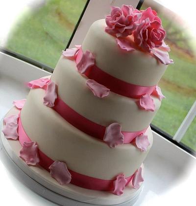 Three tier pretty in pink wedding cake - Cake by InsanelyCakes