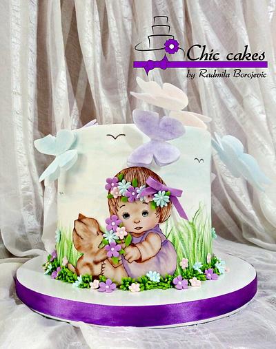 Little girl and the little cat on the cake - Cake by Radmila