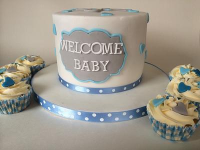 Blue and grey baby shower cake - Cake by Sweetlocks Bakery
