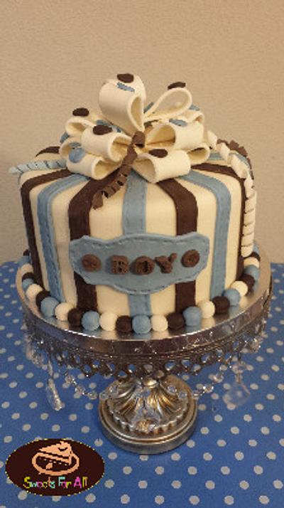 Blue & Brown Baby Boy Shower Cake - Cake by sweetsforall