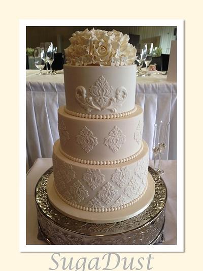 Ivory Damask Wedding Cake - Cake by Mary @ SugaDust