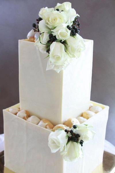 profiterole filled chocolate box wedding cake - Cake by elisabethscakes