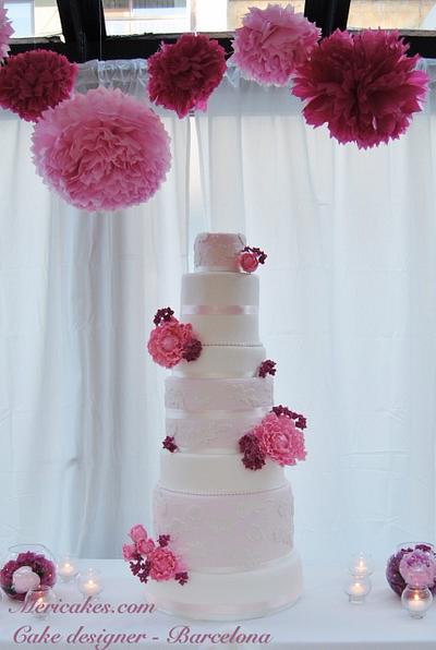 Peony and Lace wedding cake - Cake by Mericakes