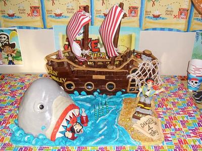 Jake and Captain Hook pirate ship &shark cake - Cake by Amy