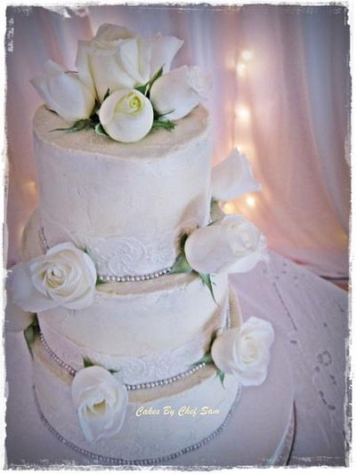 Rustic Edible Lace wedding cake - Cake by chefsam