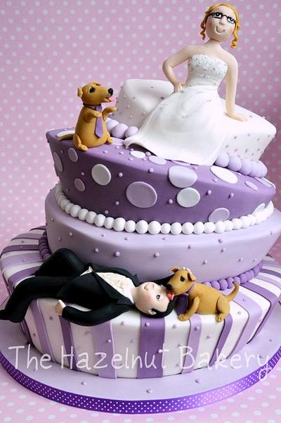 Topsy Turvy Bride and Groom Cake in Purple - Cake by HazelnutBakery