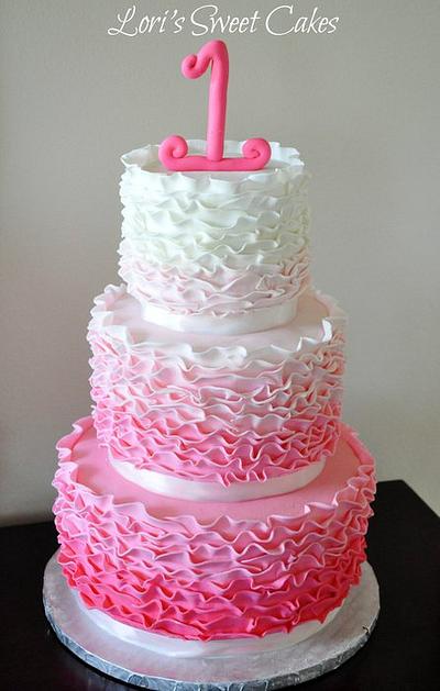 Pink Ombre Ruffle Cake - Cake by Lori's Sweet Cakes