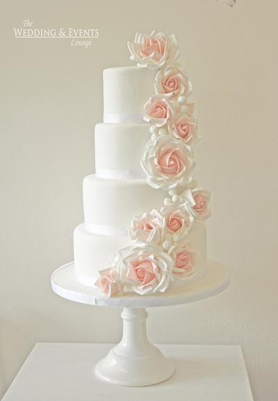 Blush Rose Cascade Wedding Cake - Cake by Bethany - The Vintage Rose Cake Company