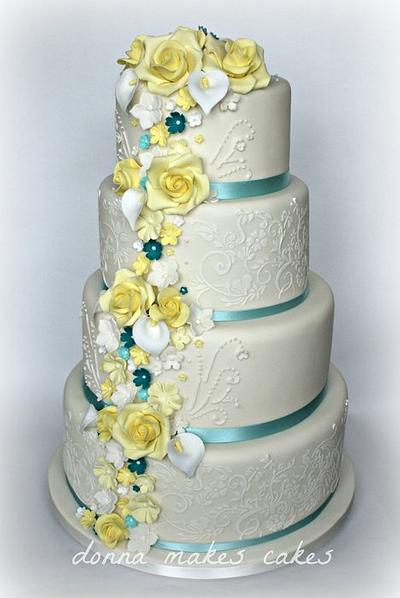 Lemon and Teal Wedding cake - Cake by Donna Marsden