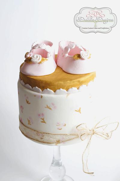 Pink & Gold Baby Shoes 1st Birthday  - Cake by Delicia Designs
