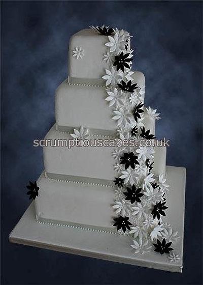 Black & White Daisy Cascade Wedding Cake - Cake by Scrumptious Cakes
