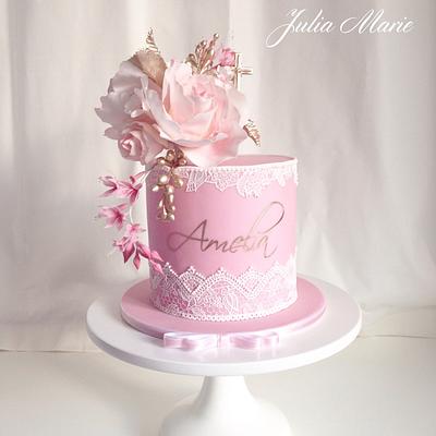Elegant Lace Baptism Cake - Cake by Julia Marie Cakes