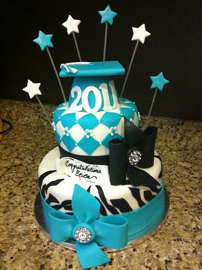 Graduation cake - Black and teal - Cake by Hot Mama's Cakes