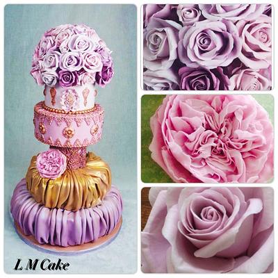 Romantic Lilac & Roses Theme Wedding Cake - Cake by Lisa Templeton